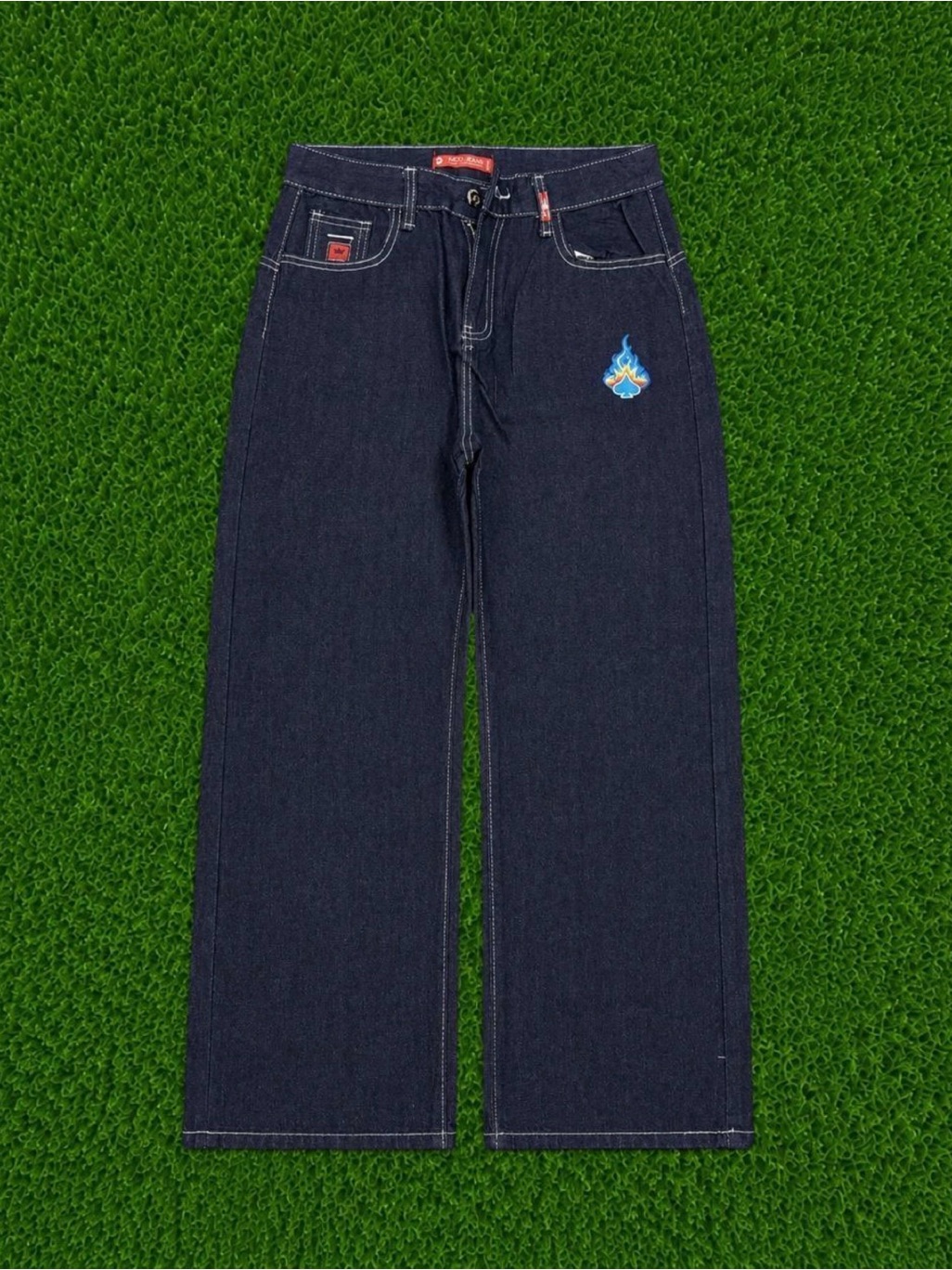 Jnco Ace Card Embroidered Blue Wide Leg Jeans Sizes M,L